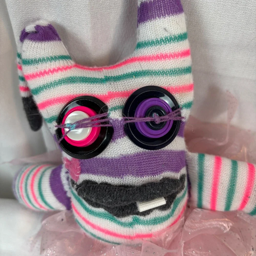 Luvie Friend Alexandra Sock Monster Plush Ballerina Striped Handmade Toy 11 inch